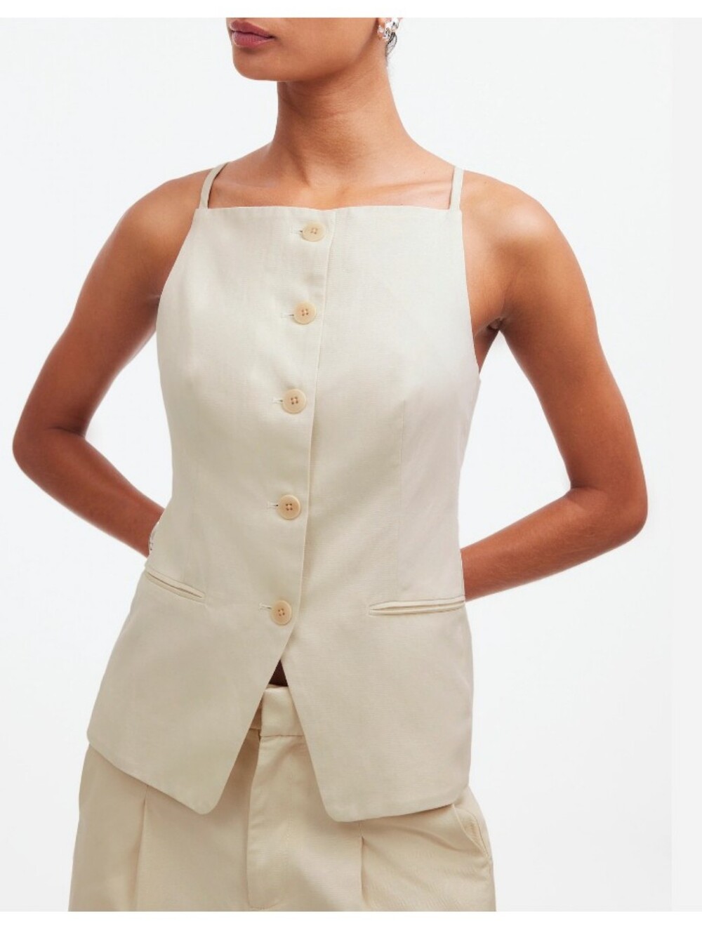 Women's Madewell Size 6 Square-Neck Vest Tank Button Up Drapey Twill
